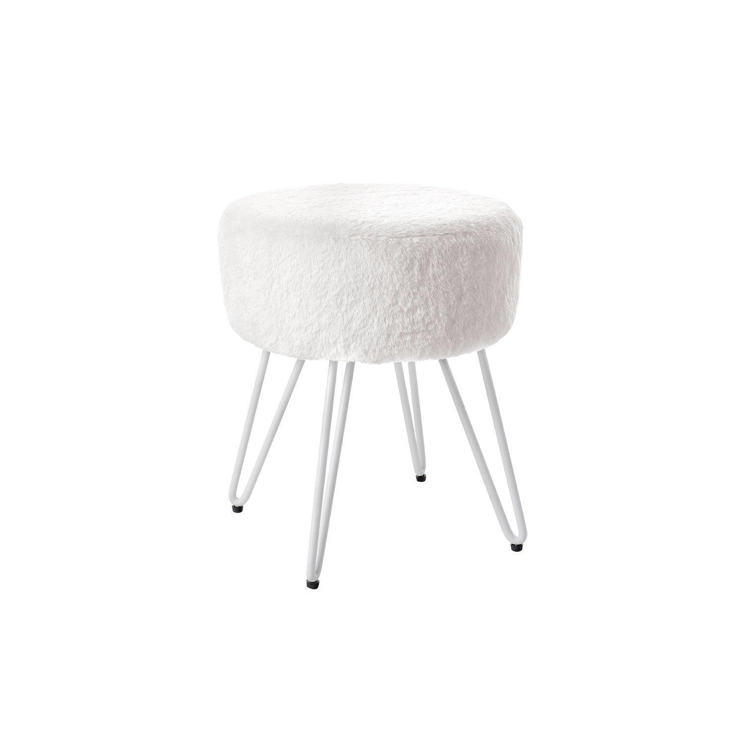 Soft Fluffy White Low Chair Dressing Footstool with Metal Leg - image 1