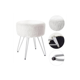 Soft Fluffy White Low Chair Dressing Footstool with Metal Leg - thumbnail 3