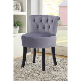 Grey Velvet Button Tufted Upholstered Footstool for Dressing Table