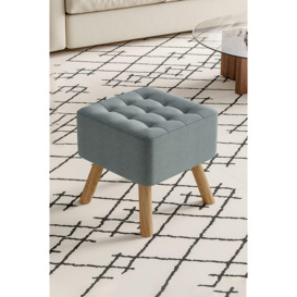 Grey Linen Padded Wooden Leg Square Footstool