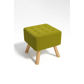 Green Linen Padded Wooden Leg Square Footstool - thumbnail 3