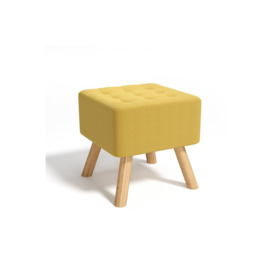 Bright Yellow Linen Padded Wooden Leg Square Footstool - thumbnail 3