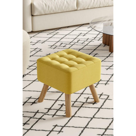 Bright Yellow Linen Padded Wooden Leg Square Footstool - thumbnail 1
