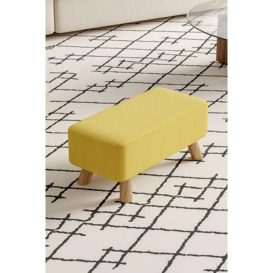 Yellow Linen Rectangular Footstool Shoes Changing Stool with Pine Leg