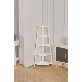 5 Tier Wooden Ladder Corner Bookcase Trapezoidal Fan-Shaped Book Shelf Storage Shelf - thumbnail 1