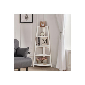 5 Tier Wooden Ladder Corner Bookcase Trapezoidal Fan-Shaped Book Shelf Storage Shelf - thumbnail 3