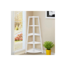5 Tier Wooden Ladder Corner Bookcase Trapezoidal Fan-Shaped Book Shelf Storage Shelf - thumbnail 2