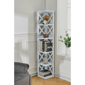 5 Tier Corner Shelf Standing Bookcase Wooden Display Unit Organise - thumbnail 1