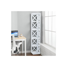 5 Tier Corner Shelf Standing Bookcase Wooden Display Unit Organise - thumbnail 2