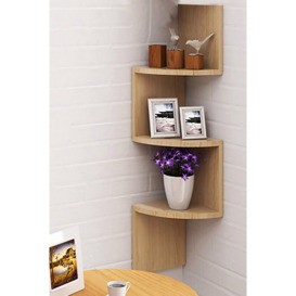 3-Tiered Wooden Floating Corner Shelf Decorative Bookcase