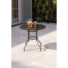 Metallic and Tempered Glass Garden Table with Parasol Hole Outdoor