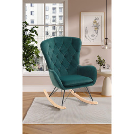 Green Modern Diamond Check Tufted Velvet Rocking Chair - thumbnail 2