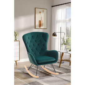 Green Modern Diamond Check Tufted Velvet Rocking Chair