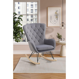 Grey Modern Diamond Check Tufted Velvet Rocking Chair - thumbnail 2