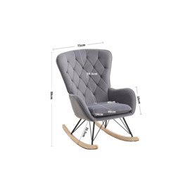 Grey Modern Diamond Check Tufted Velvet Rocking Chair - thumbnail 3