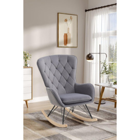 Grey Modern Diamond Check Tufted Velvet Rocking Chair