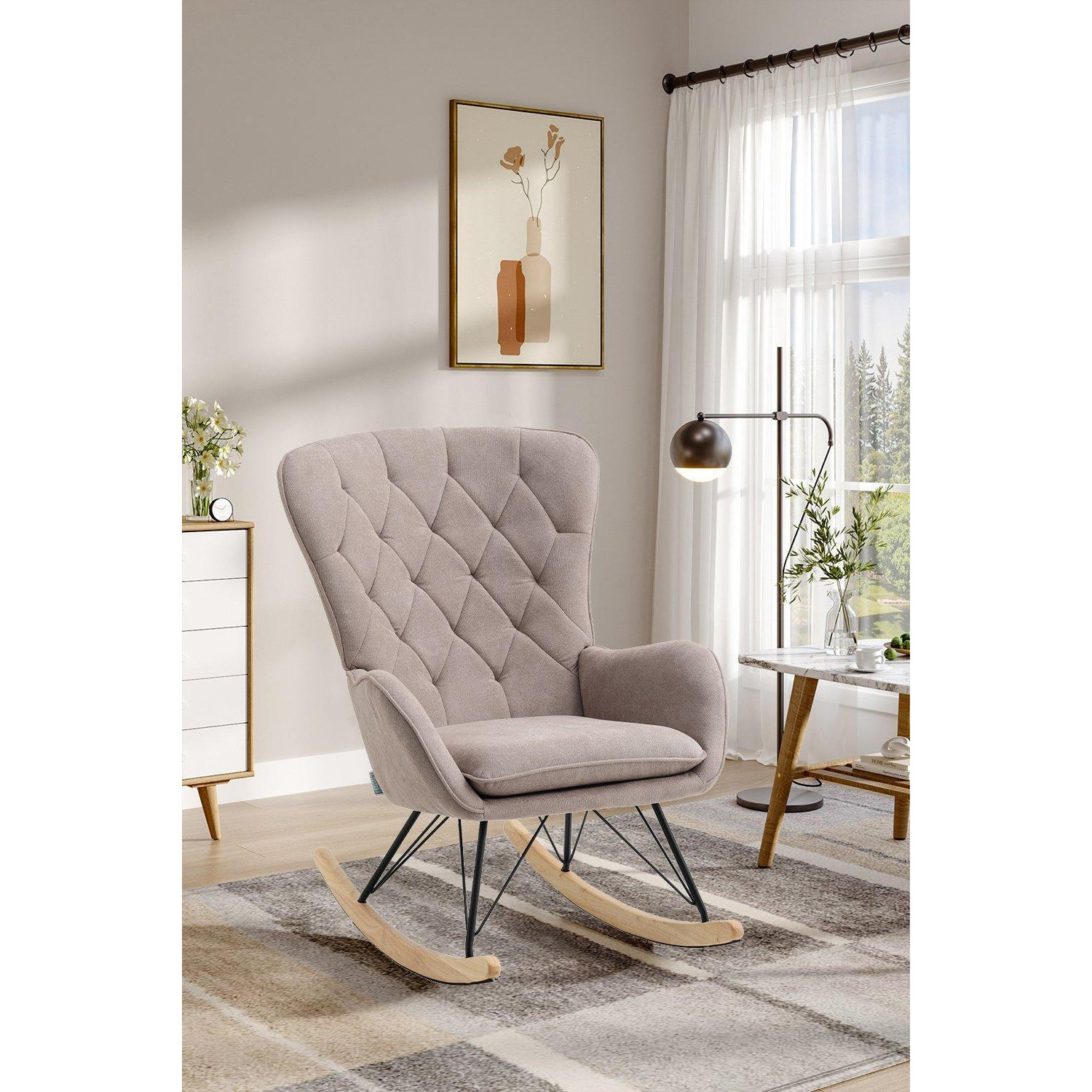 Modern Terry Cloth Diamond Check Tufted Rocking Chair - image 1