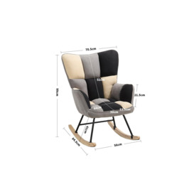 Beige Grey Black Check Tufted Linen Patchwork Rocking Chair - thumbnail 3