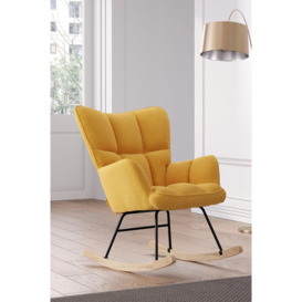 Yellow Linen Check Tufted Rocking Chair