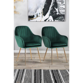 2Pcs Modern Velvet Upholstered Dining Chairs Green - thumbnail 1