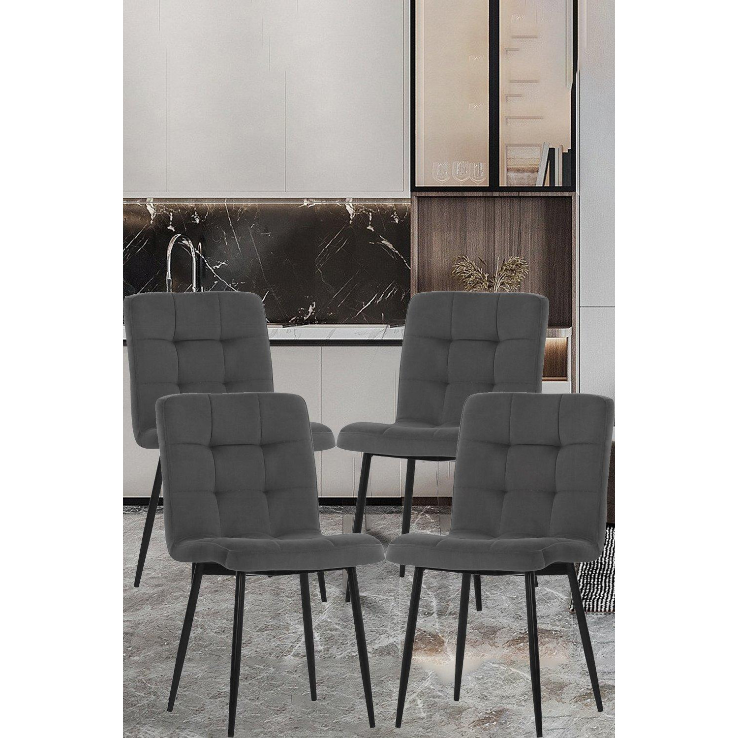 4Pcs Grey Modern Frosted Velvet Dining Chairs - image 1