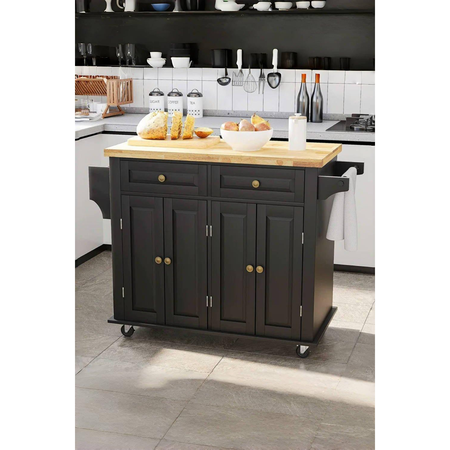 106cm W x 93cm H Black Kitchen Catering Trolley with 4 Doors and 2 Drawers - image 1