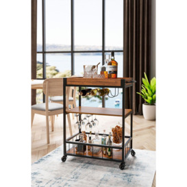 3 Tier Wooden Food Serving Wine Trolley - thumbnail 1