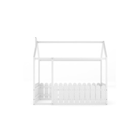 Wooden House Children's Bed with Fence and Roof - thumbnail 3