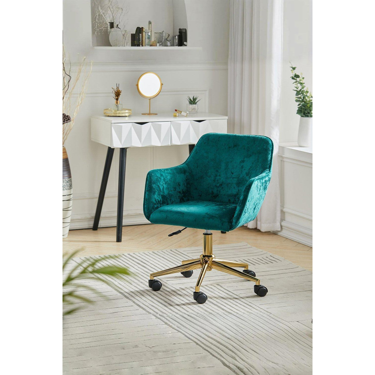 Velvet Upholstered Home Office Swivel Chair - image 1