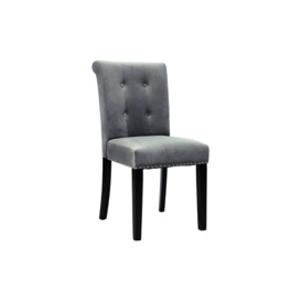 Grey Velvet Button Tufted Nailhead Trim Dining Chair with Rubber Wooden Legs