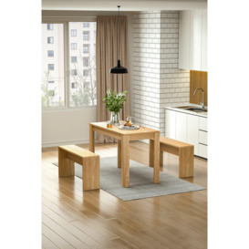 3Pcs Wooden Dining Room Table and Benches - thumbnail 1