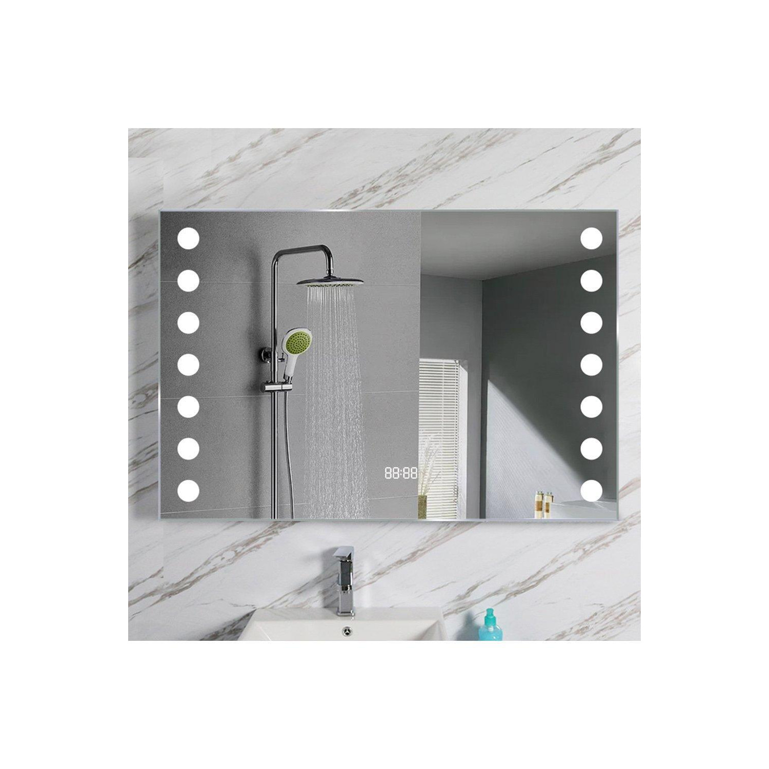 Bathroom Horizontal LED Anti-Fog Mirror with Sensor Switch and Clock - image 1