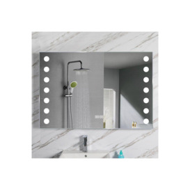 Bathroom Horizontal LED Anti-Fog Mirror with Sensor Switch and Clock - thumbnail 1