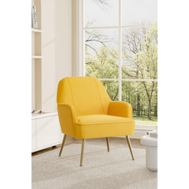 Yellow Warp-Knitted Velvet Upholstered Armchair with Gold Metal Legs