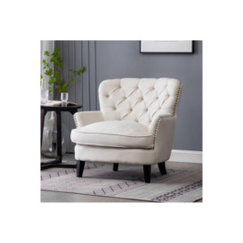 Linen Upholstered Armchair with Wooden Legs - thumbnail 2