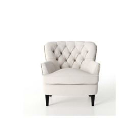 Linen Upholstered Armchair with Wooden Legs - thumbnail 3