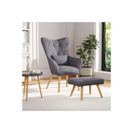 Velvet Upholstered Armchair with Footstool