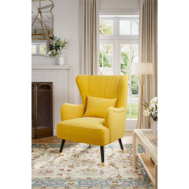 Yellow Velvet Stripe Curved Wing Back Armchair with Pillow - thumbnail 2