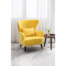 Yellow Velvet Stripe Curved Wing Back Armchair with Pillow - thumbnail 1