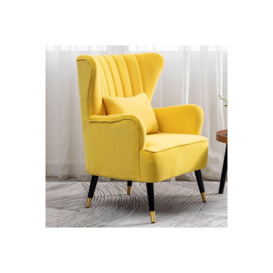 Yellow Velvet Stripe Curved Wing Back Armchair with Pillow - thumbnail 3