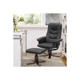 Black PU Leather Adjustable Swivel Recliner with Footstool - thumbnail 2