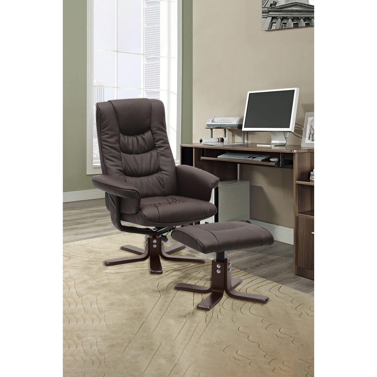 Brown PU Leather Adjustable Swivel Recliner with Footstool - image 1