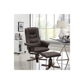 Brown PU Leather Adjustable Swivel Recliner with Footstool - thumbnail 2