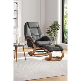 Contemporary Leather Soft Recliner with Footstool - thumbnail 1