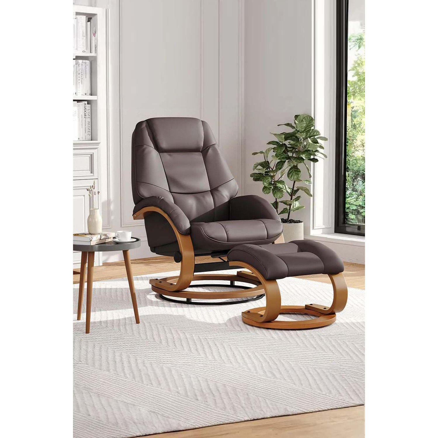 Contemporary Leather Soft Recliner with Footstool - image 1