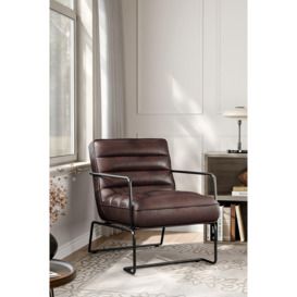 Mid-Century PU Leather Striped Leisure Armchair with Metal Base