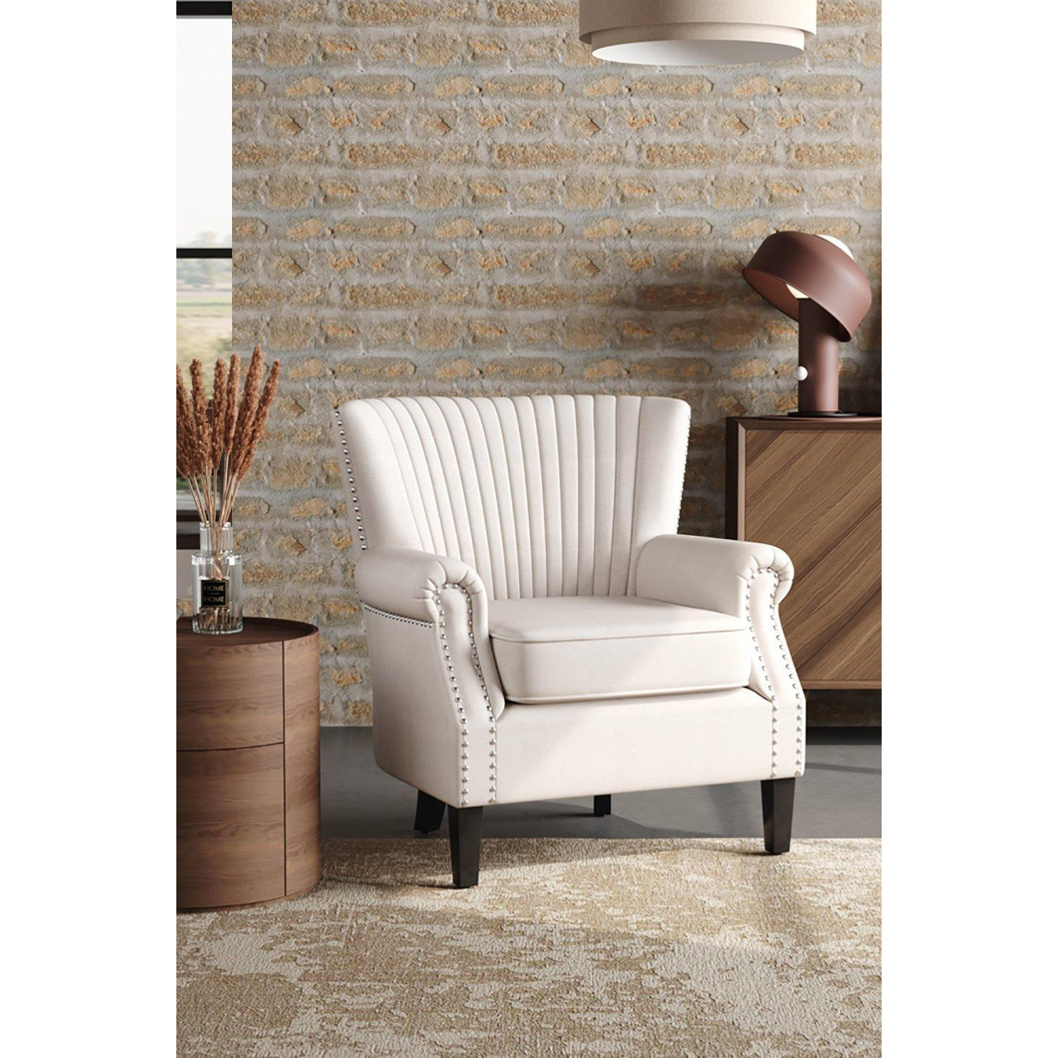 Upholstered Armchair With Nailhead Trims - image 1