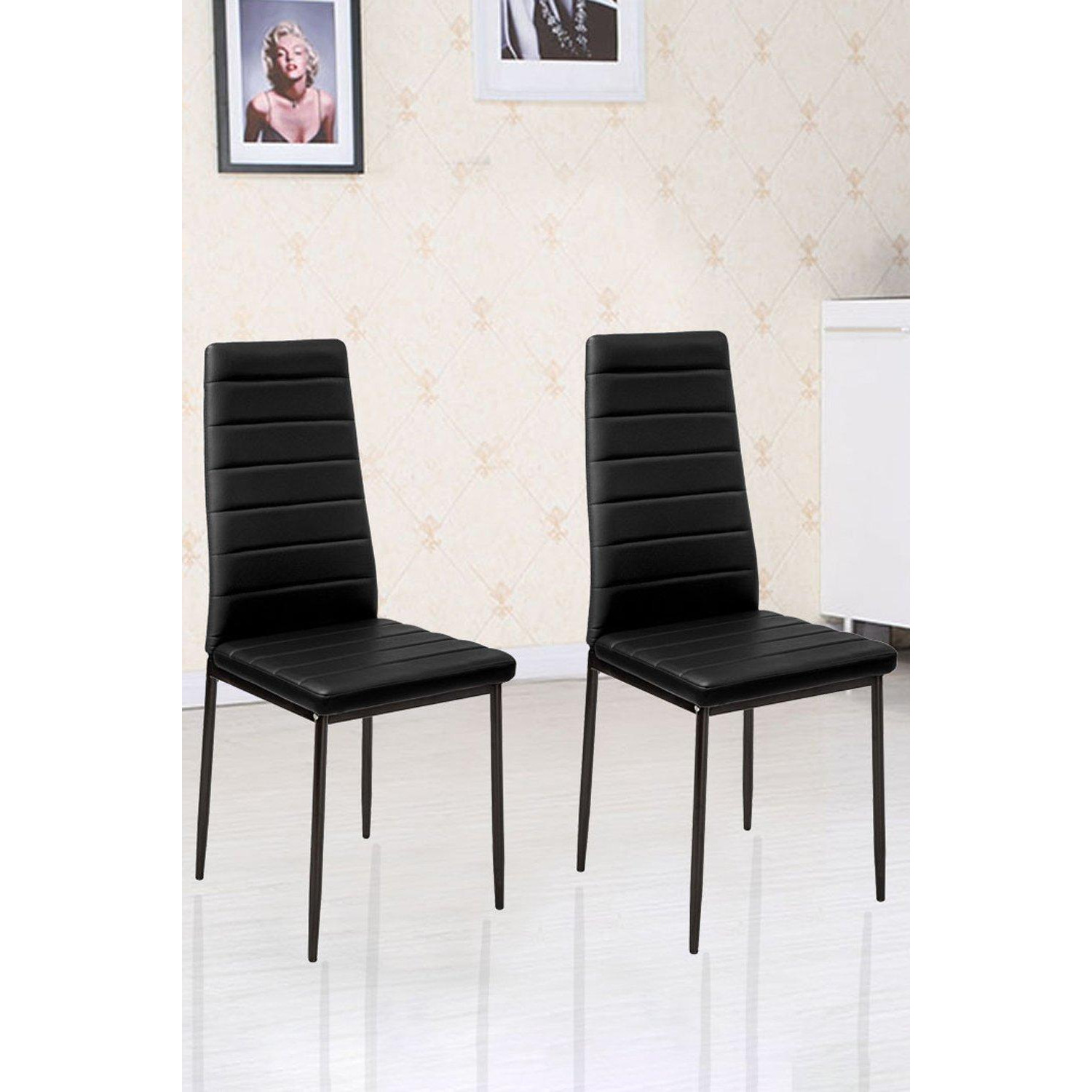 2pcs Armless Leather High Back Dining Chairs Padded Seat - image 1