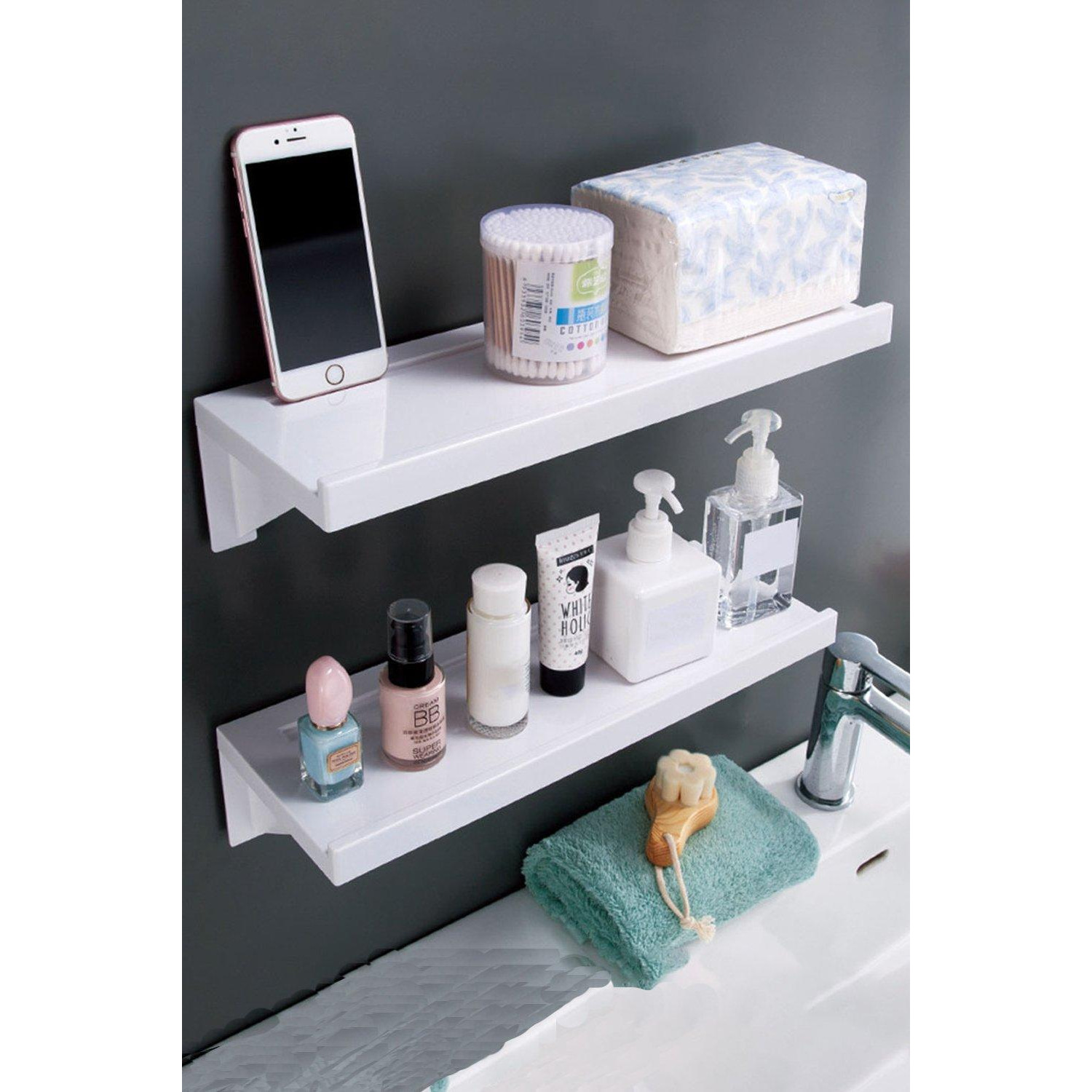 Self-Adhesive Corner Shelf Waterproof Shower Rack No Punching with Fixed Groove for Phone - image 1