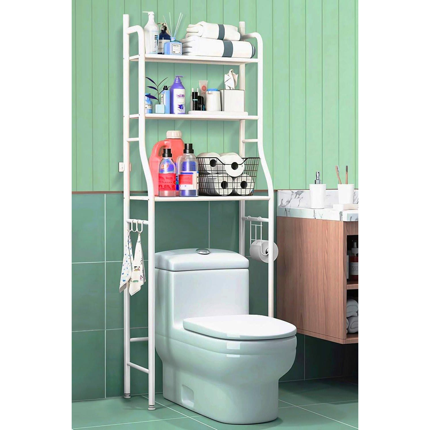 3 Tiers Metal Bathroom Organizer Over Toilet Rack Storage Shelves White - image 1
